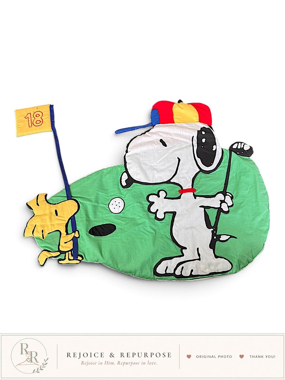 Vintage Quiltex Peanuts Snoopy Woodstock Golf 18th Hole Padded Wall Hanging Rare